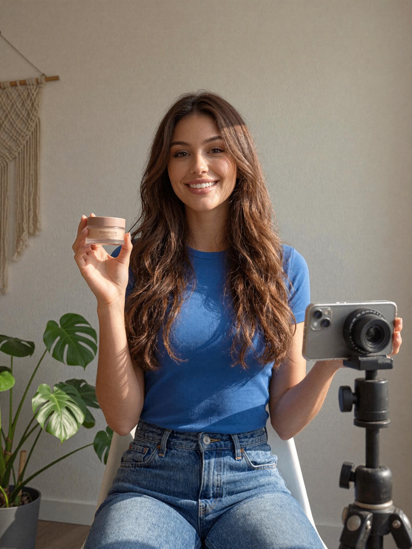 Vertical UGC-style portrait of an AI model
