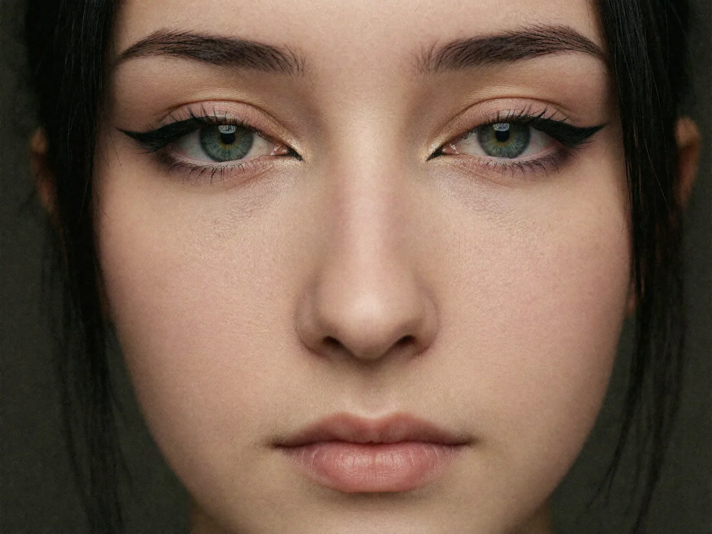High-detail beauty close-up with green eyes