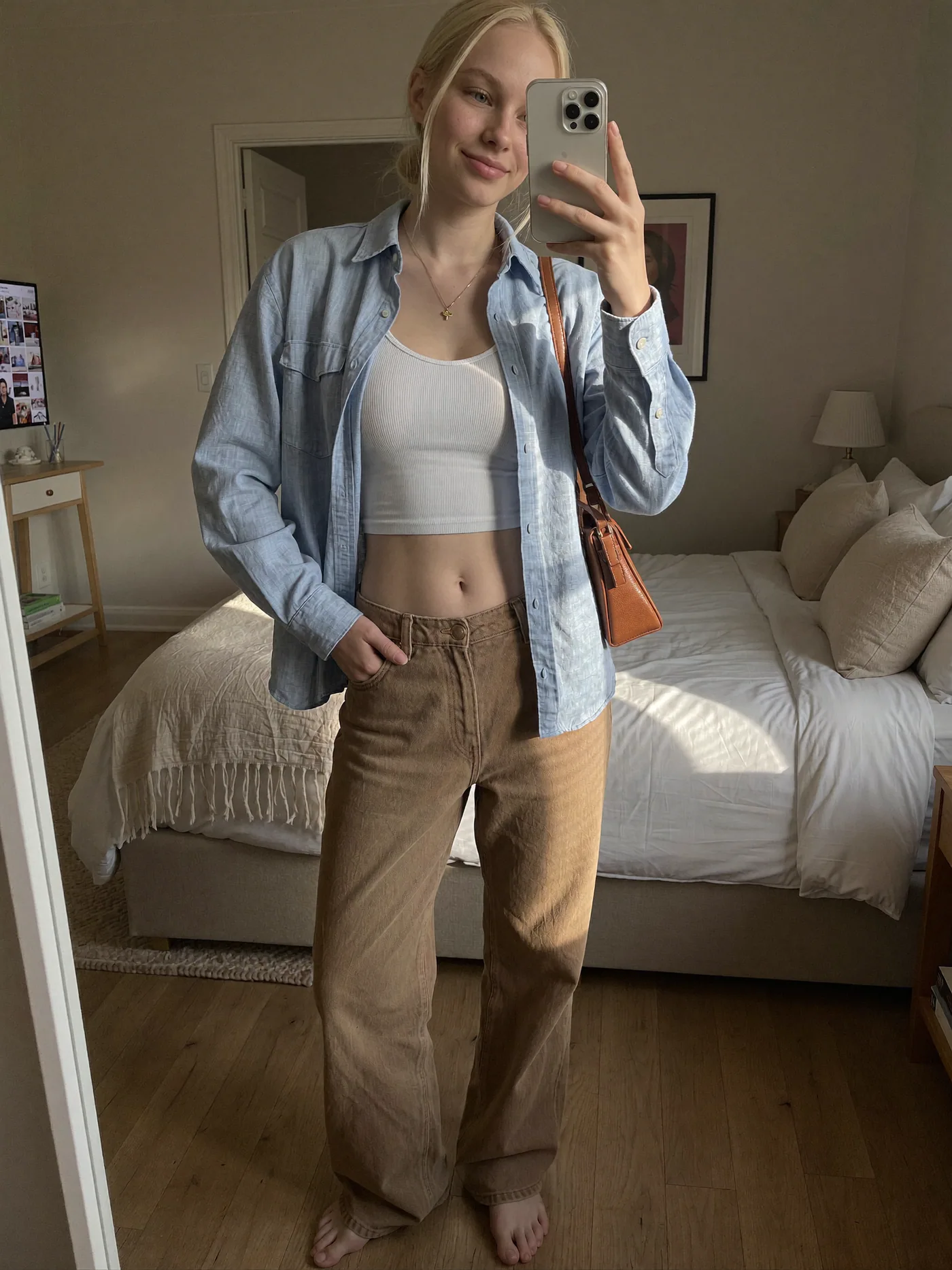 First bedroom mirror portrait from a consistent creator set
