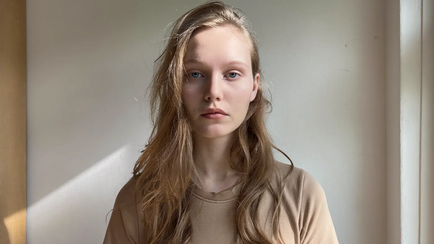 Wide cinematic portrait in soft window light