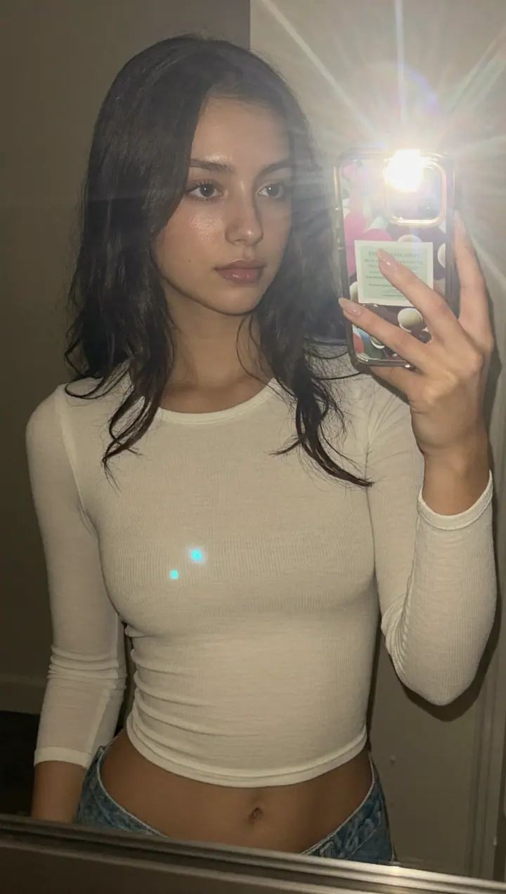 AI-generated direct-flash mirror selfie preset example