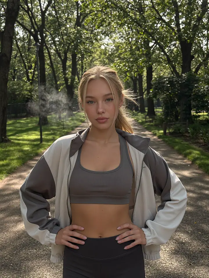 AI influencer example generated from the Morning run prompt