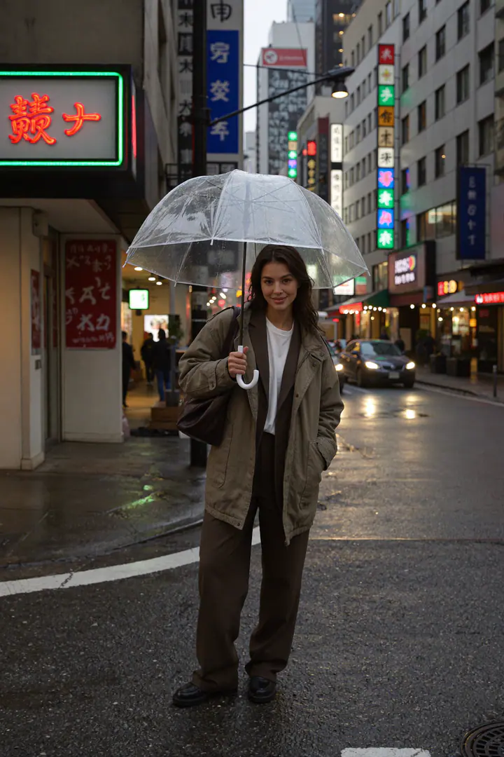 AI influencer example generated from the Tokyo, after rain prompt